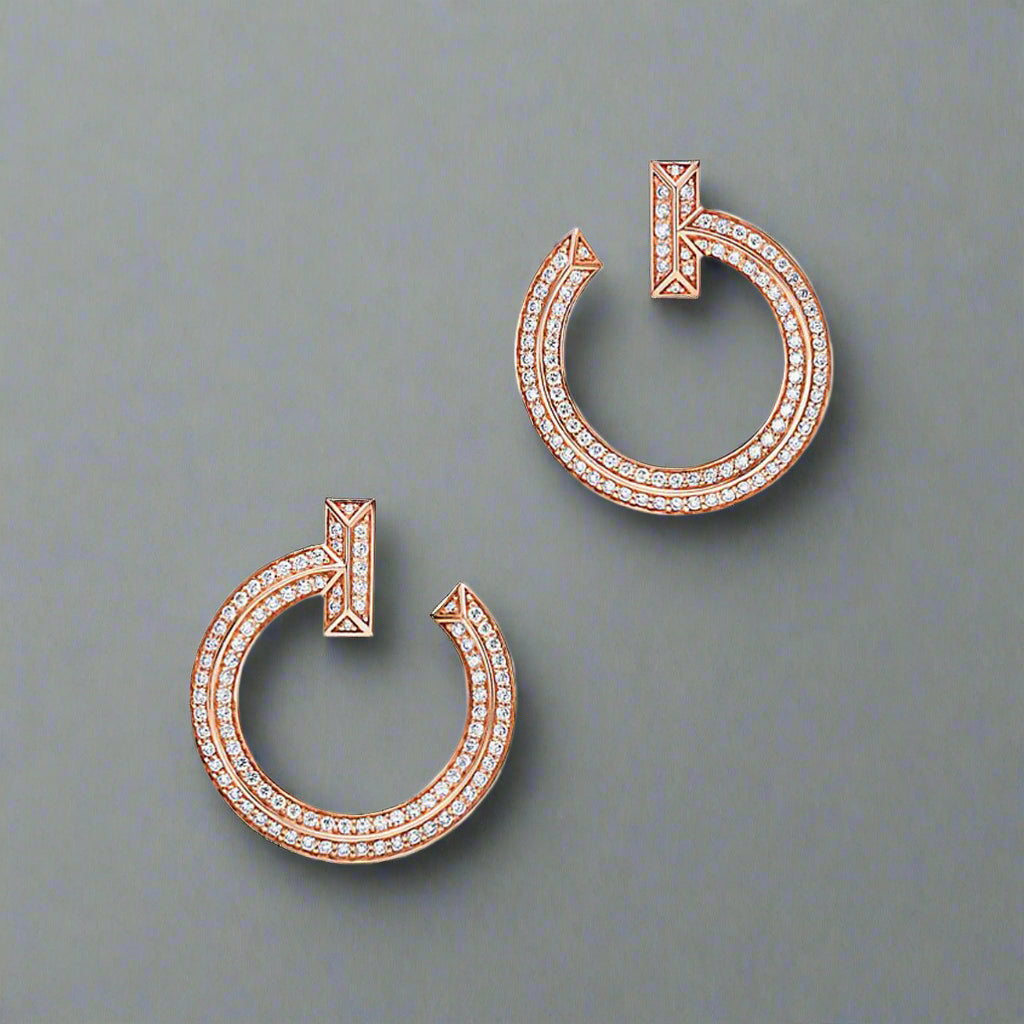18K T T1 Open Hoop Rose Gold Earrings