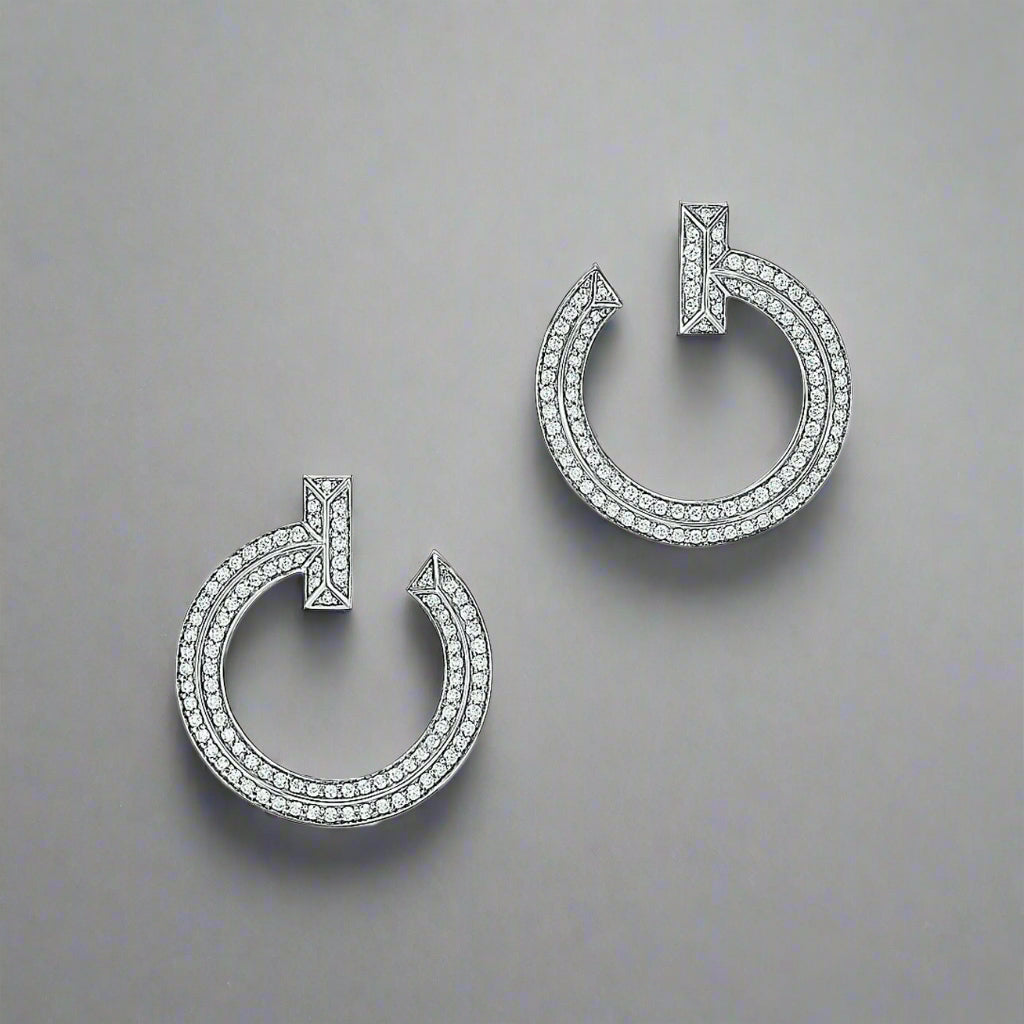 18K T T1 Open Hoop White Gold Earrings