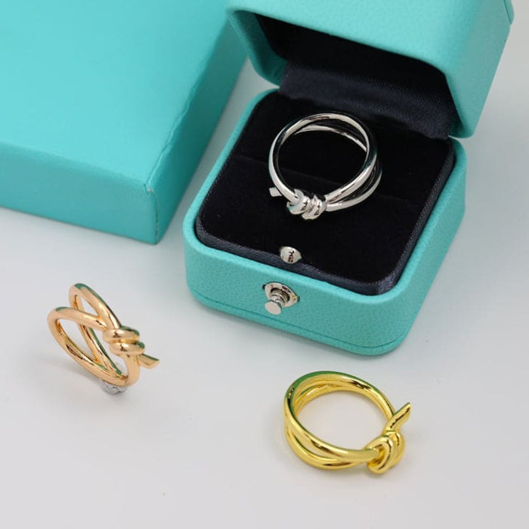 18K Rose Gold T Knot Double Row Ring