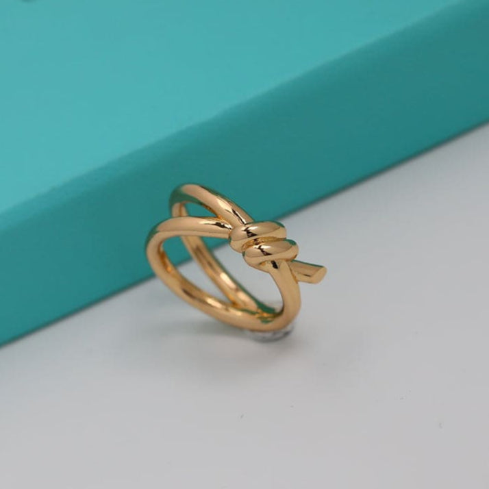 18K Rose Gold T Knot Double Row Ring