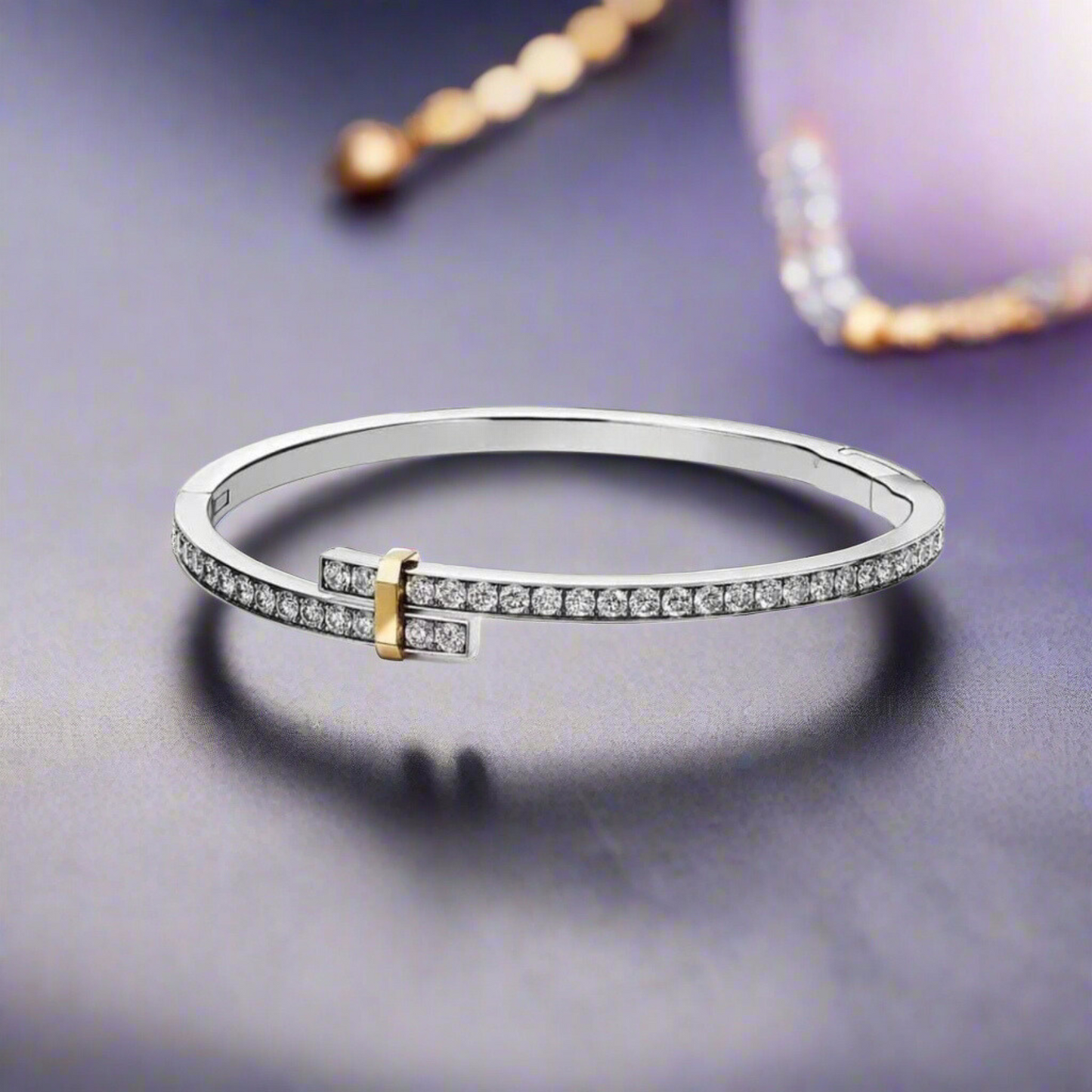 18K T Edge Hinged Bypass Bangle Bracelet