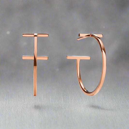 18K T Hoop Earrings
