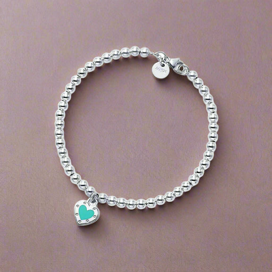 18K Return to T Love Blue Heart Tag Bead Bracelet