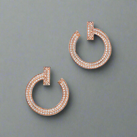 18K T T1 Open Hoop Rose Gold Earrings