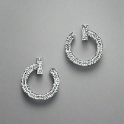 18K T T1 Open Hoop White Gold Earrings