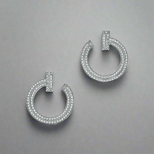 18K T T1 Open Hoop White Gold Earrings