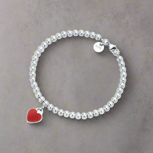 18K Return to T Red Heart Tag Bead Bracelet