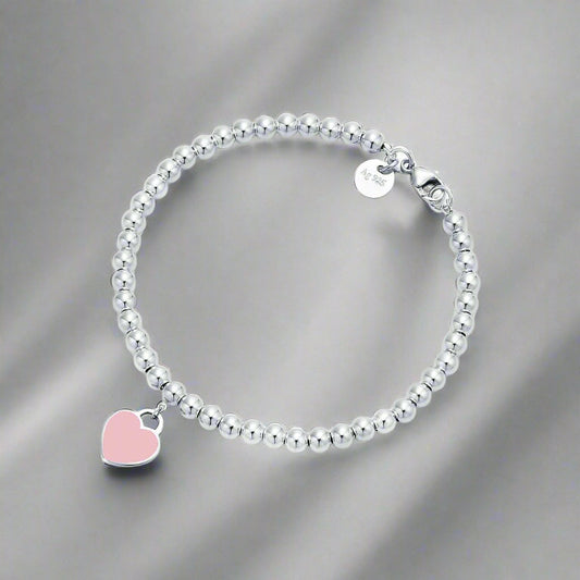 18K Return to T Pink Heart Tag Bead Bracelet