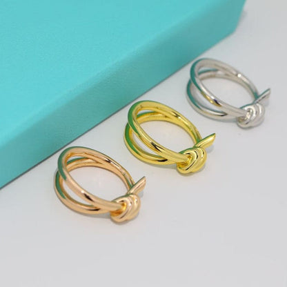 18K Rose Gold T Knot Double Row Ring