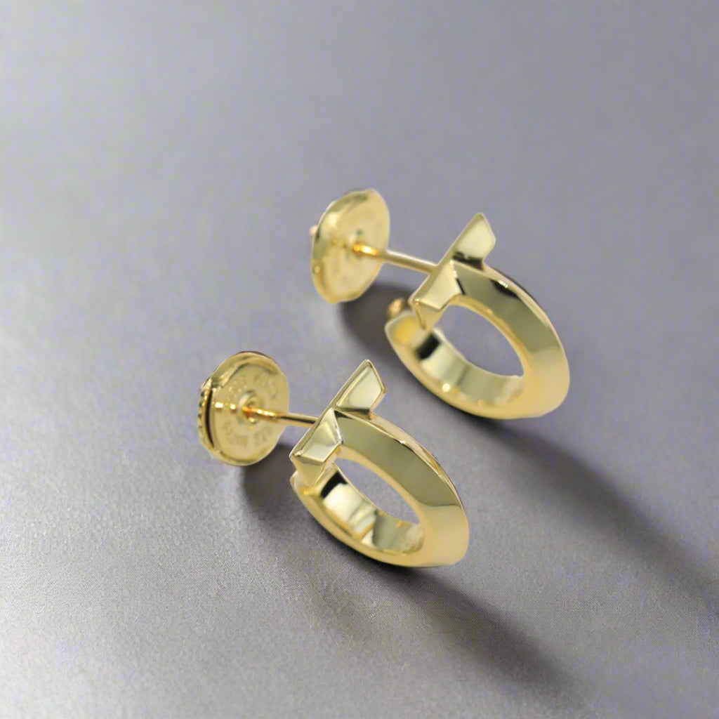 18K T Hoop Earrings