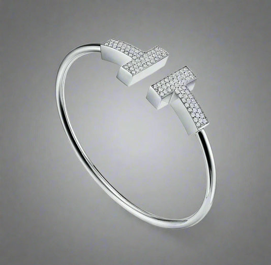 18K T Wide Diamond Wire Bracelet