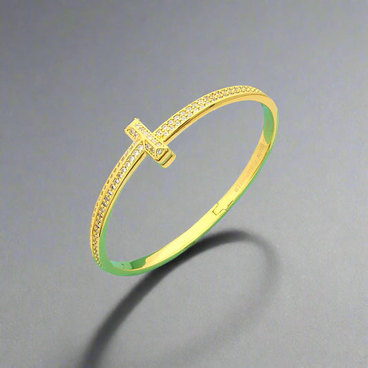 18K T1 Wide Diamond Bangle Bracelet
